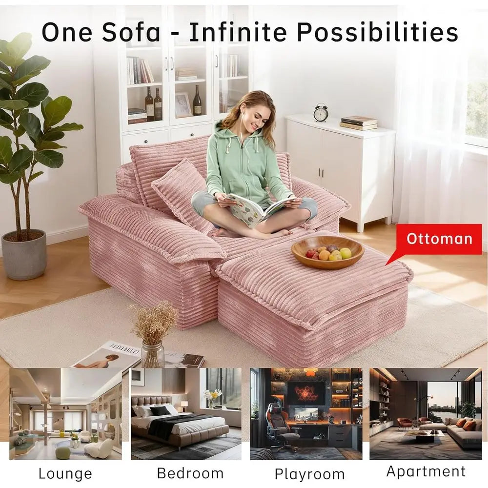 Modern Corduroy Upholstered Chaise Lounge Chair With Ottoman