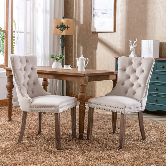 Elegant Velvet Tufted High Back Dining Chair With Wood Legs