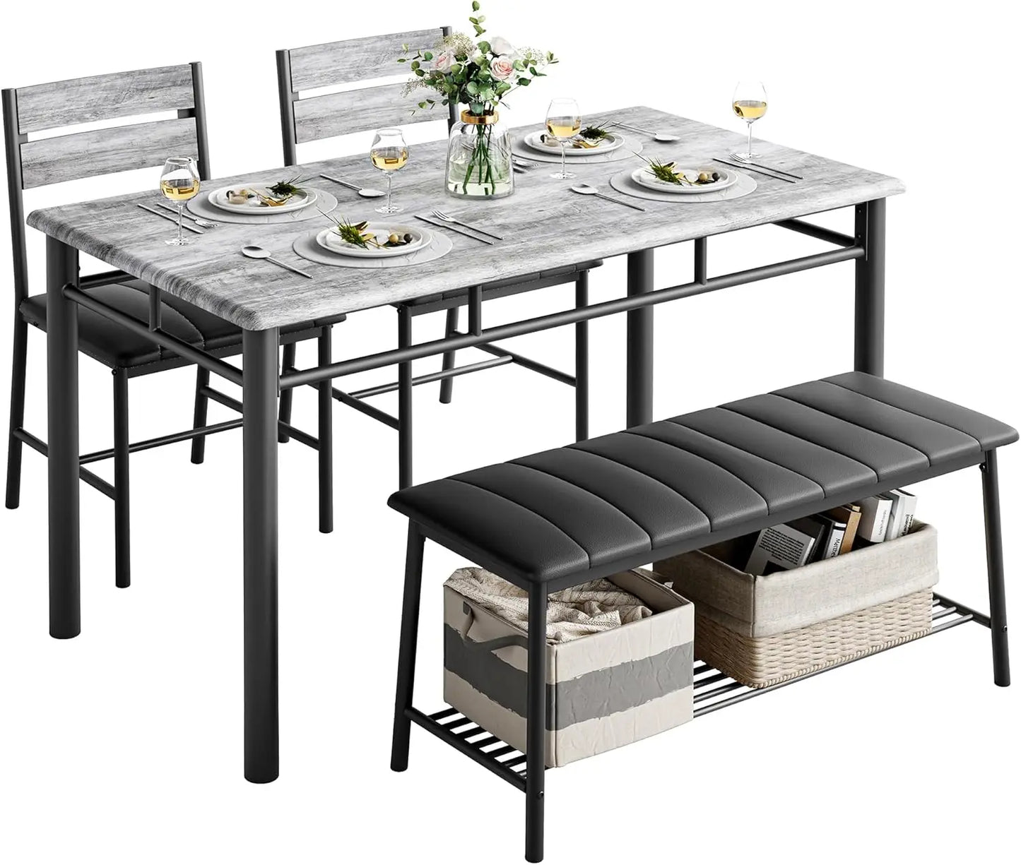 IRONCK Dining Table Set For Small Space With Upholstered Bench And 2 Chairs