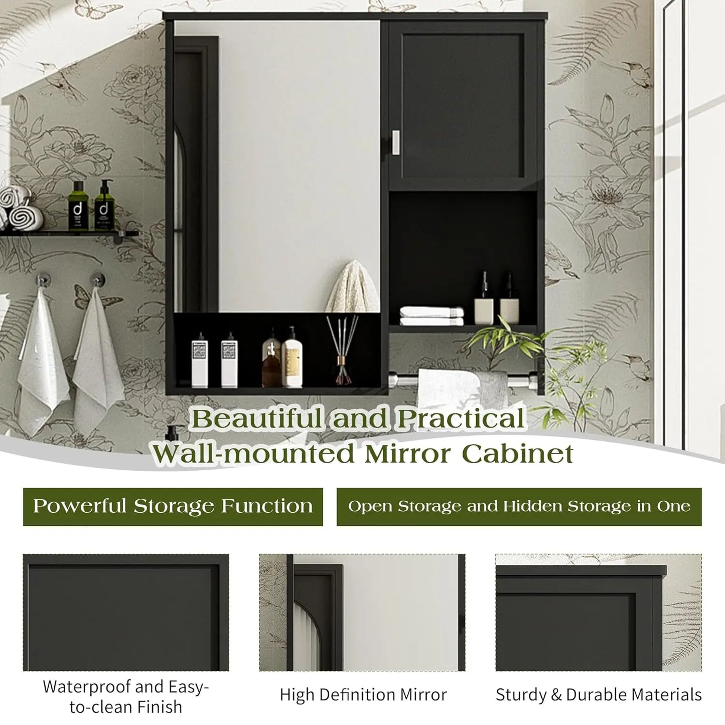 Bathroom Medicine Cabinet With Mirror And Towel Bar Wall Mount