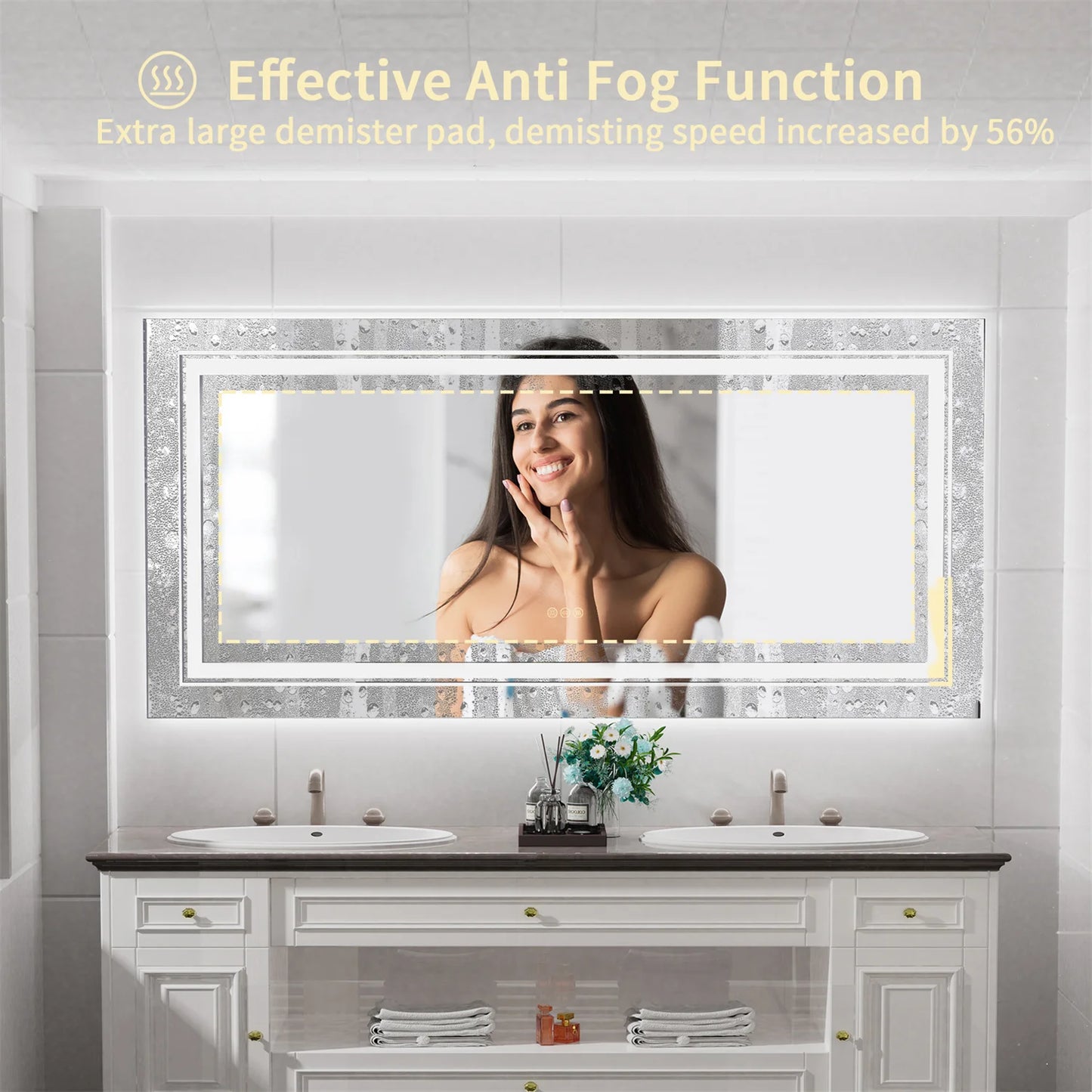 Backlit LED Bathroom Mirror Dual Lights Anti Fog Touch Dimmable