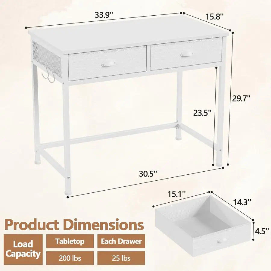 MBVM Simple Office Desk With Two Fabric Drawers