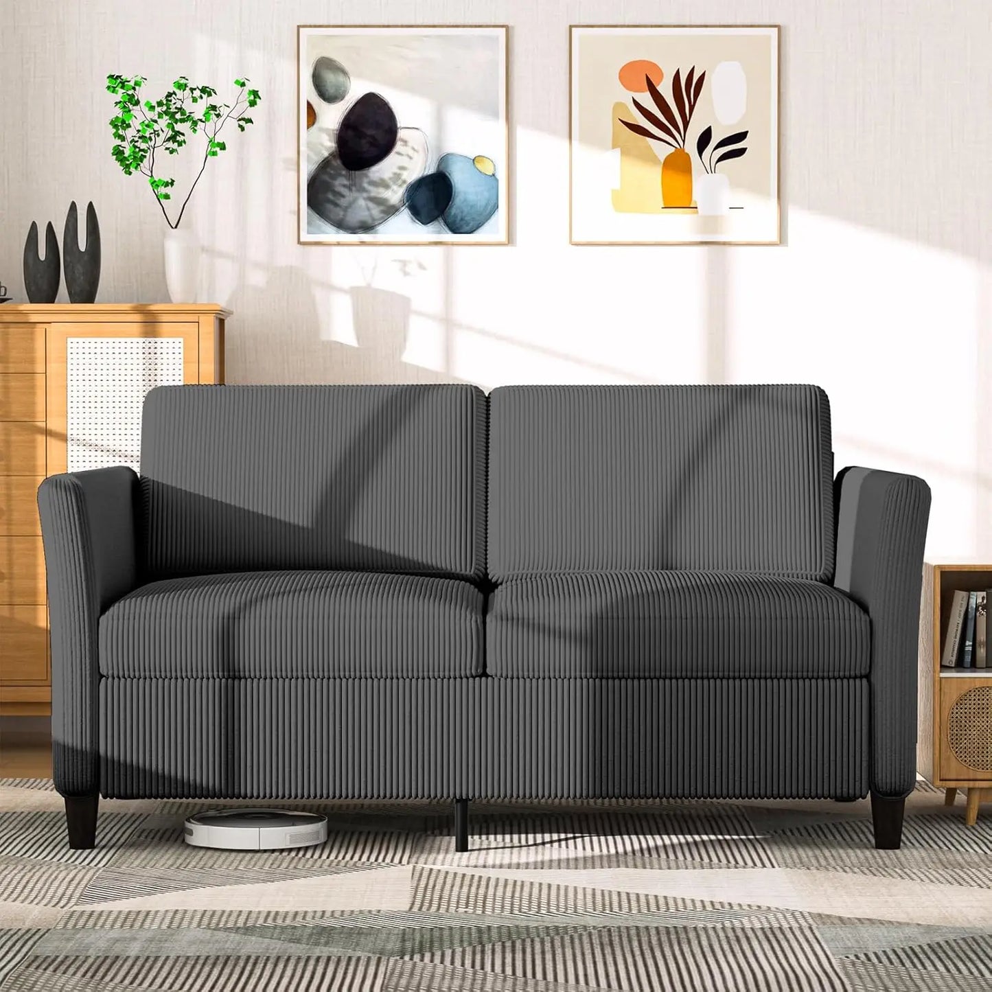 CHENGWEI Corduroy Loveseat Sofa Modern Two Seater Living Room