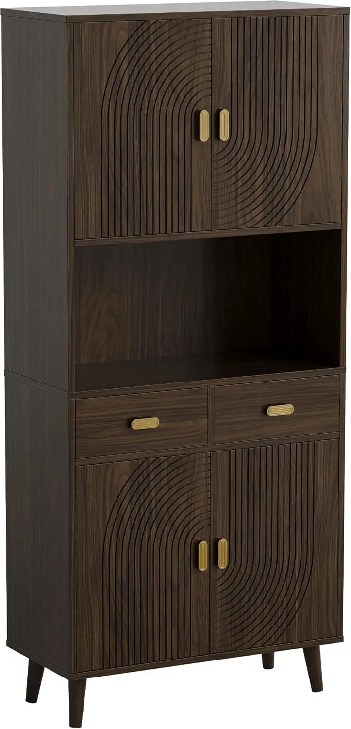 Mid-Century Kitchen Pantry Storage Cabinet With Adjustable Shelves