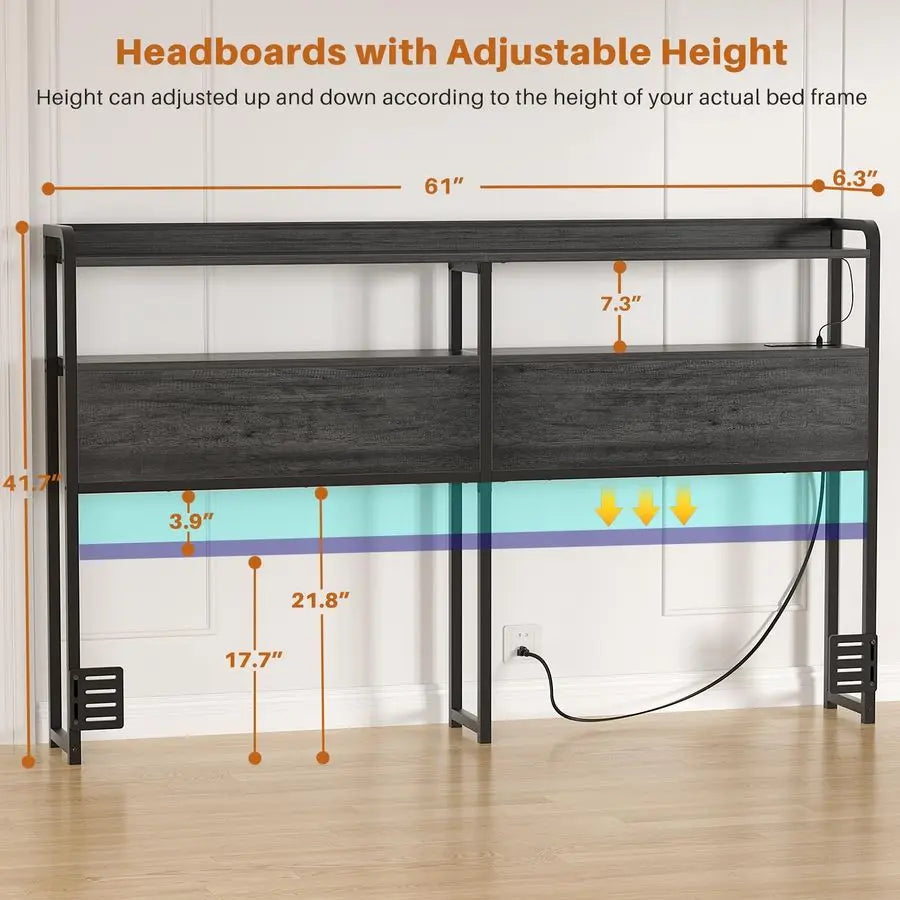 Headboard With USB Ports And LED Lighting For Bed Frame