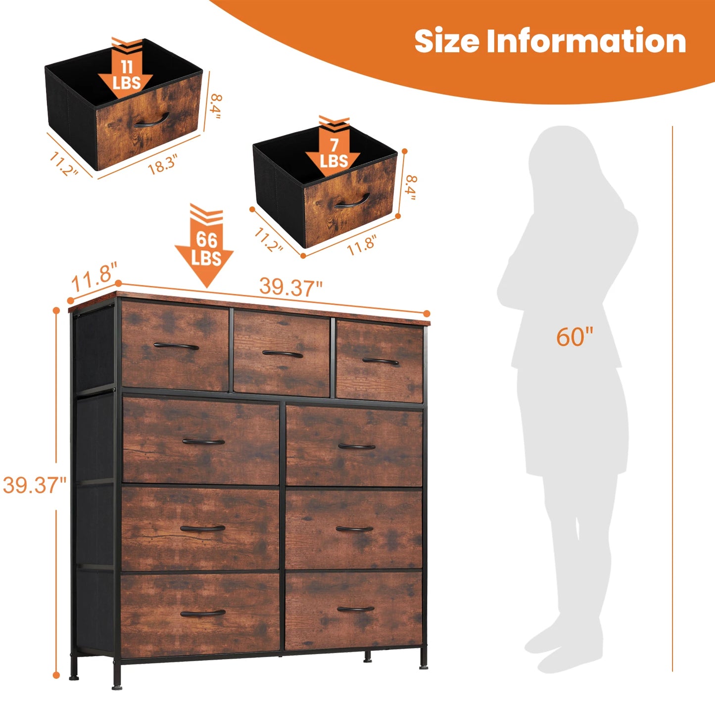 JHK Fabric Storage Dresser With Nine Drawers For Bedroom