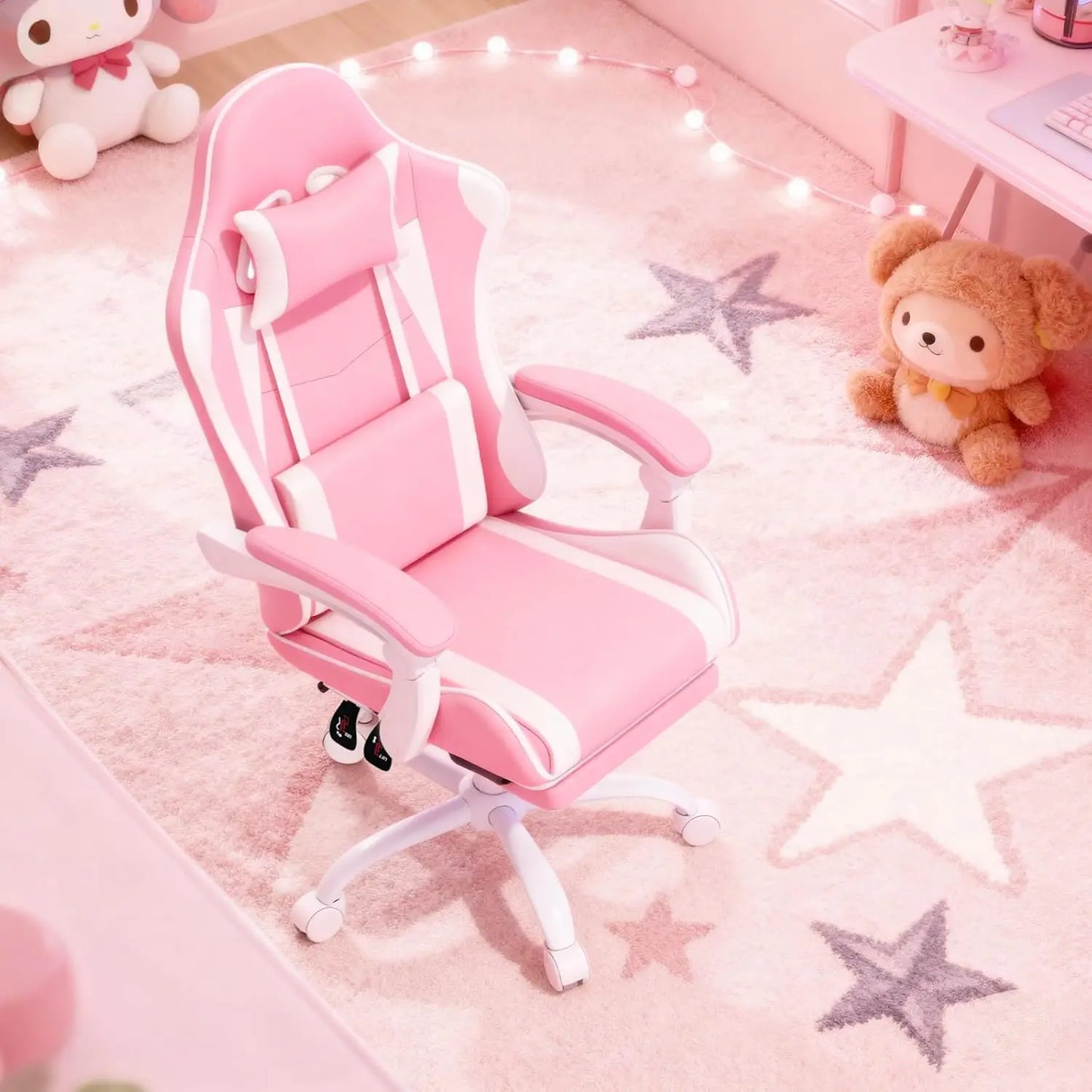 Ergonomic Gaming Chair for Adults with Footrest and Headrest