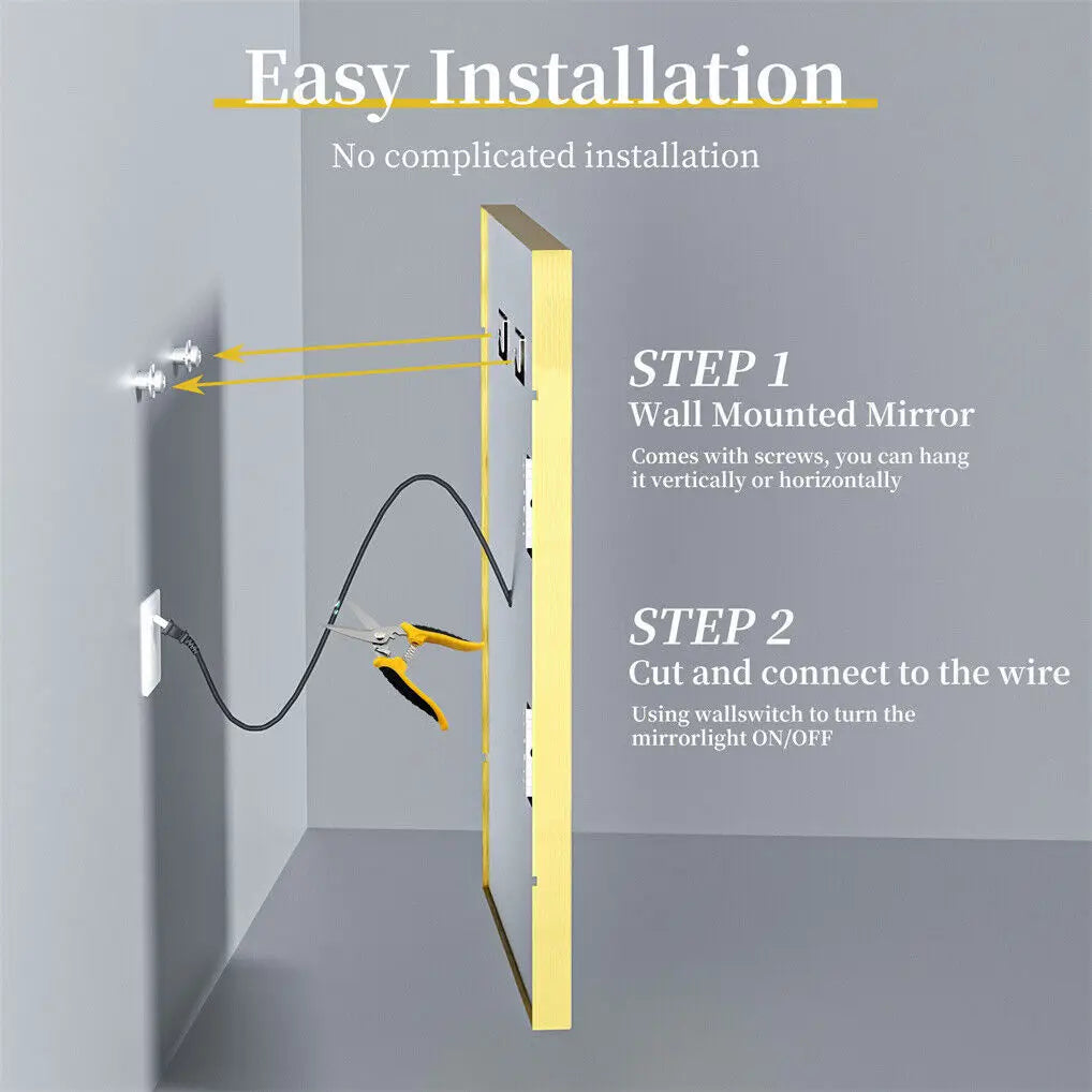 BORWART LED Bathroom Mirror With Aluminum Frame Dimmable Front Light