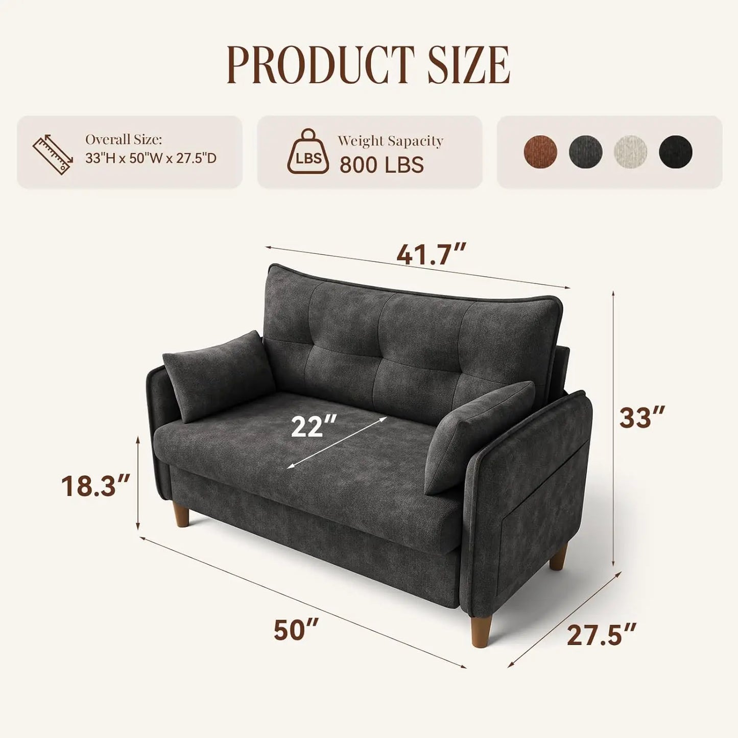 Modern Fabric Tufted Loveseat Sofa for Small Spaces