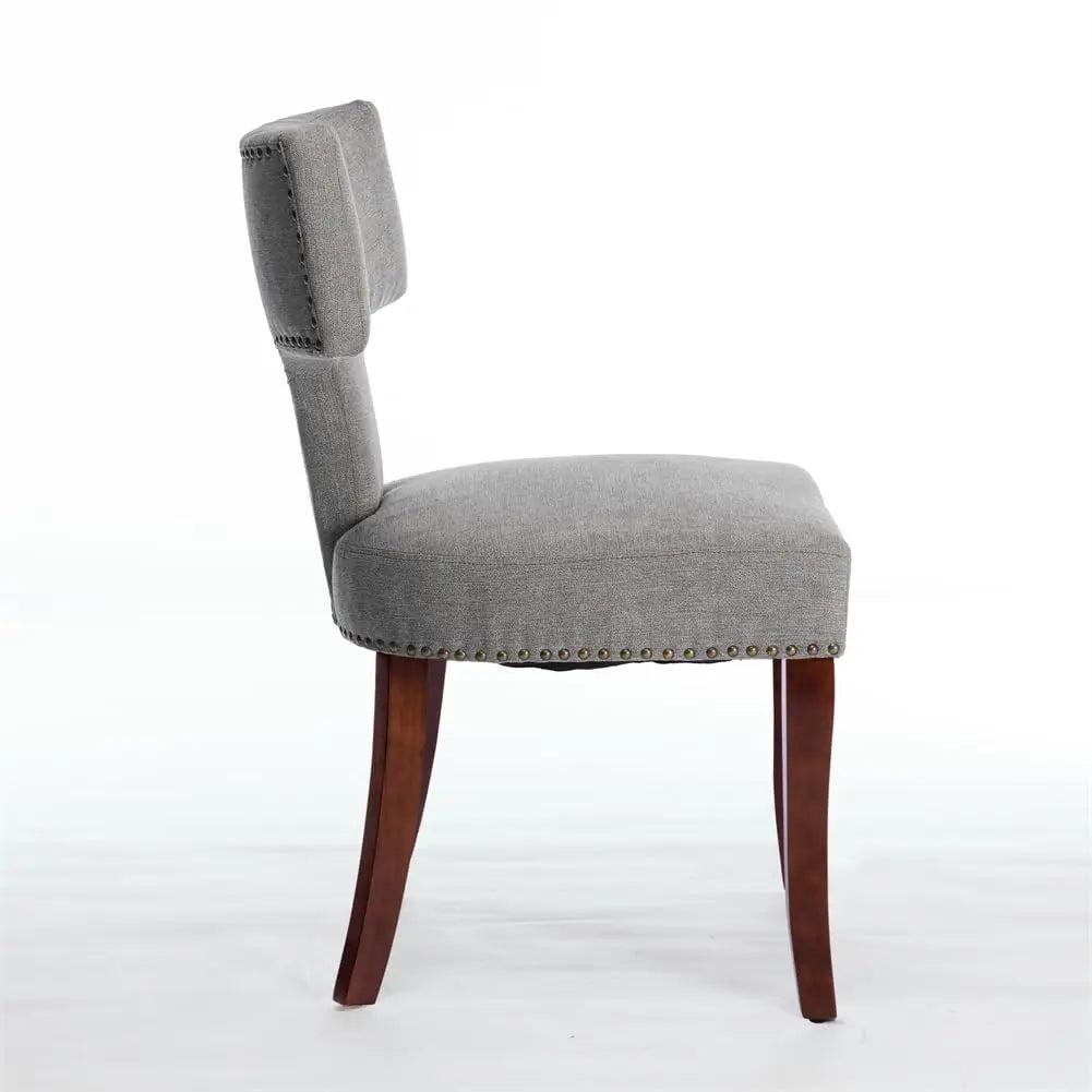 Upholstered Dining Chairs Set of 2 With Nailhead Trim and Wood Legs
