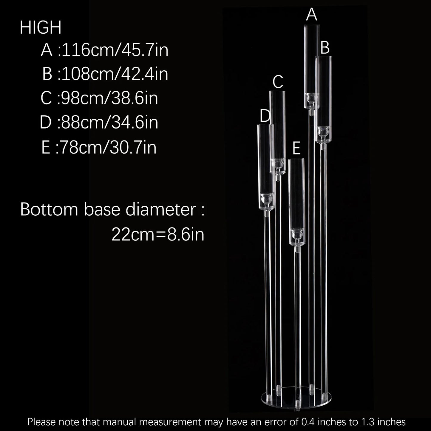 VINCIGANT Five Arm Acrylic Candelabra Floor Centerpiece for Wedding