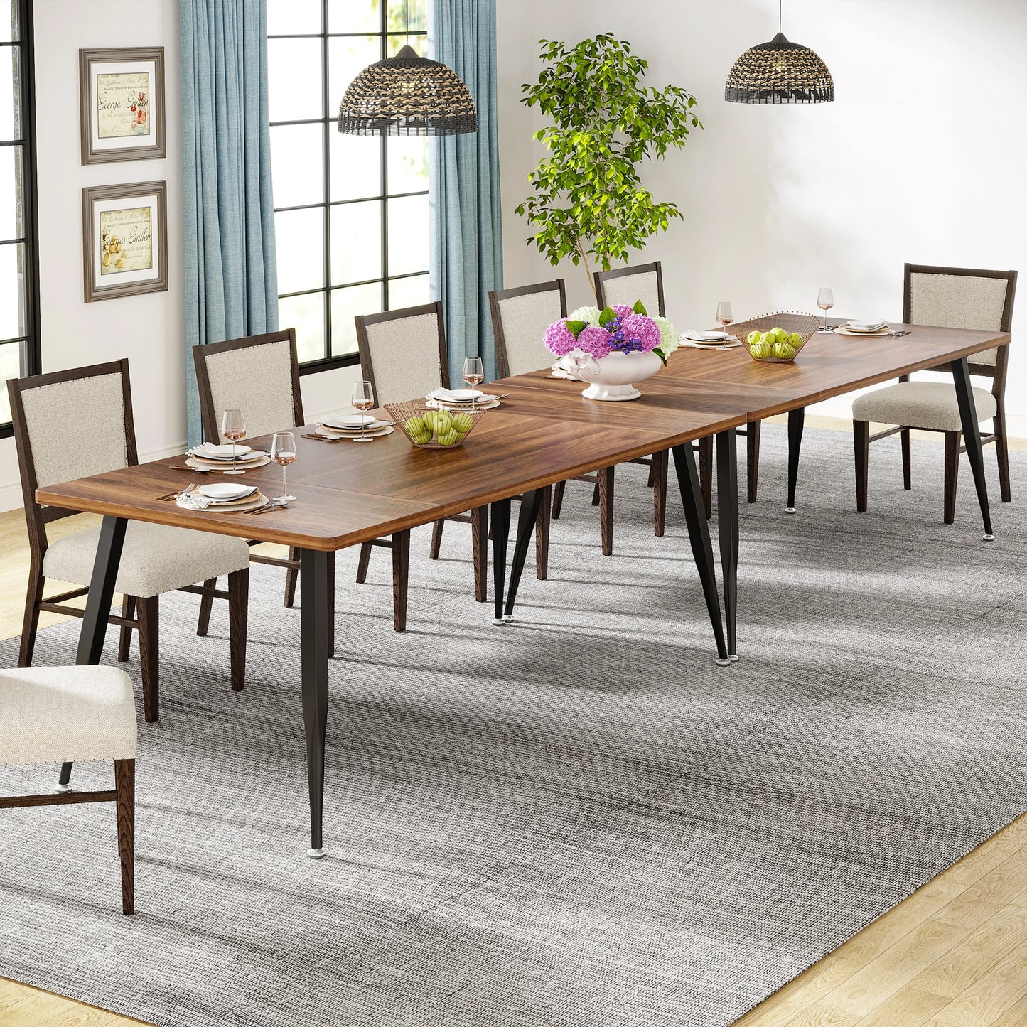 Tribesigns Dining Table Rustic Industrial Modern Faux Wood Metal Legs