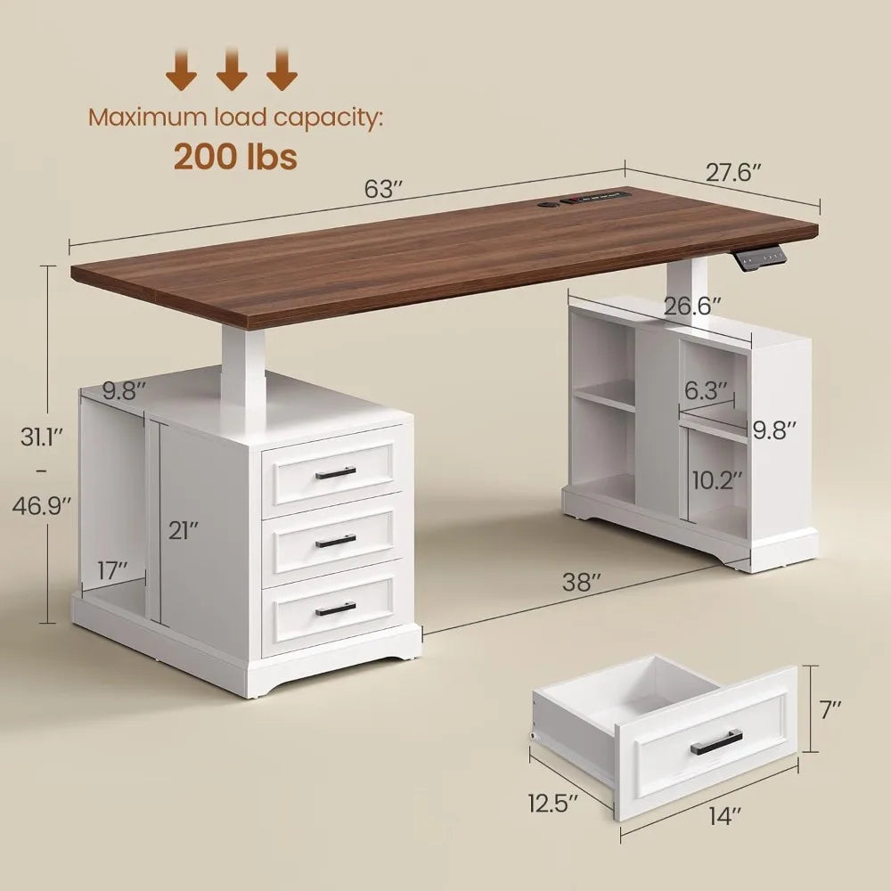 Electric Standing Desk With Drawers Shelves Outlets Adjustable Height