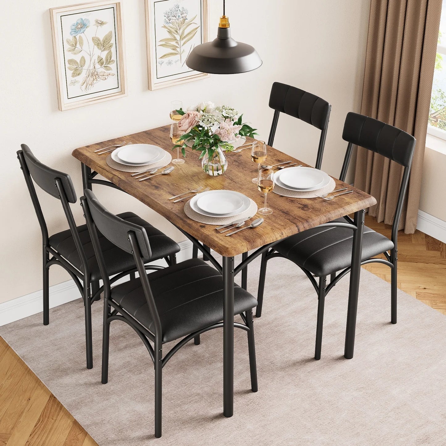 HiMISS Dining Room Set For Four With Upholstered Chairs