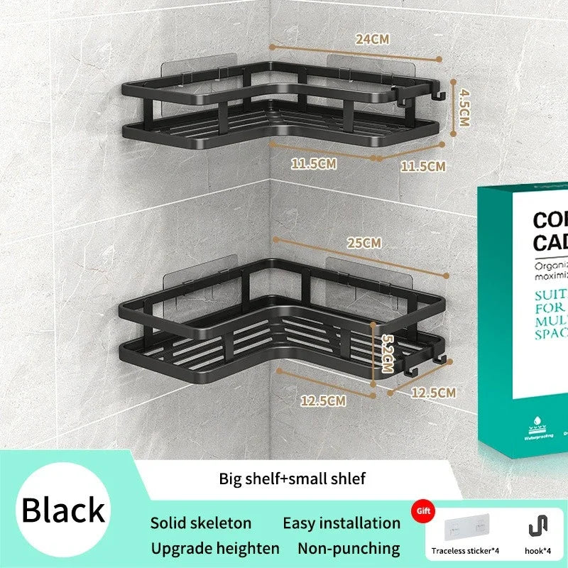 Double Layer Stainless Steel Corner Shelf No Drilling Wall Mount