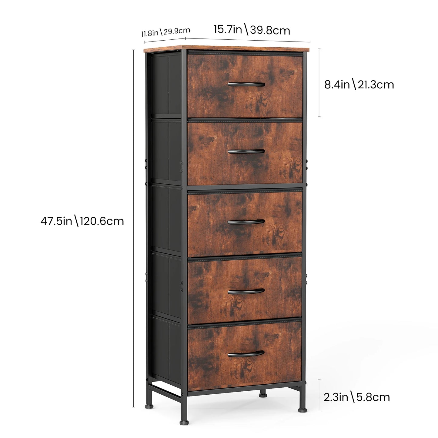 JHK Five-Drawer Dresser With Fabric Drawers And Steel Frame