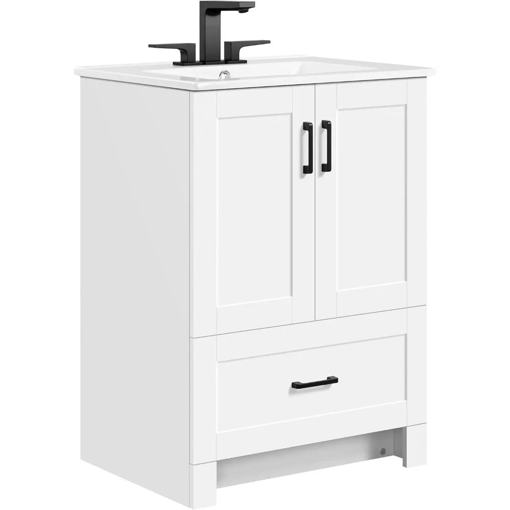 Bathroom Vanity With Ceramic Sink Cabinet Two Doors And Drawer