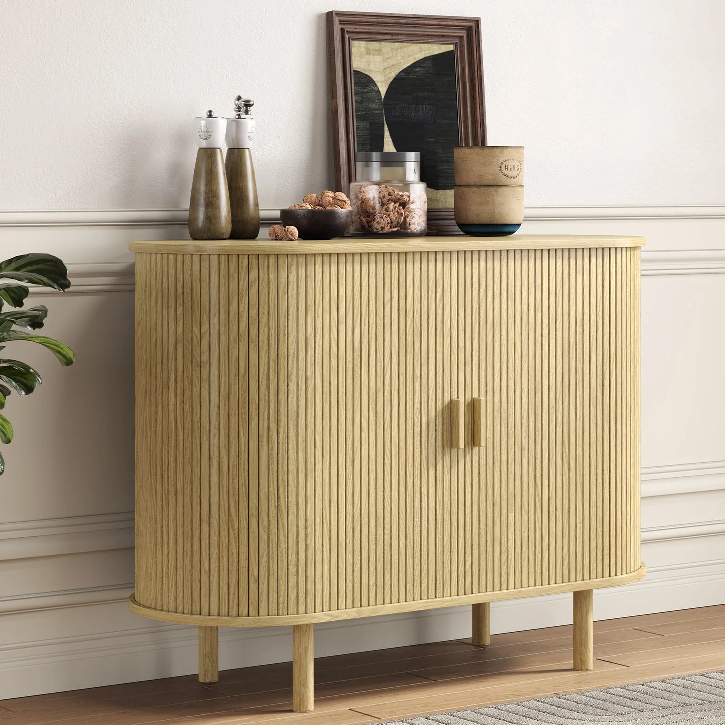 ONBRILL Sideboard Buffet Cabinet With Storage Sliding Door Adjustable Shelf