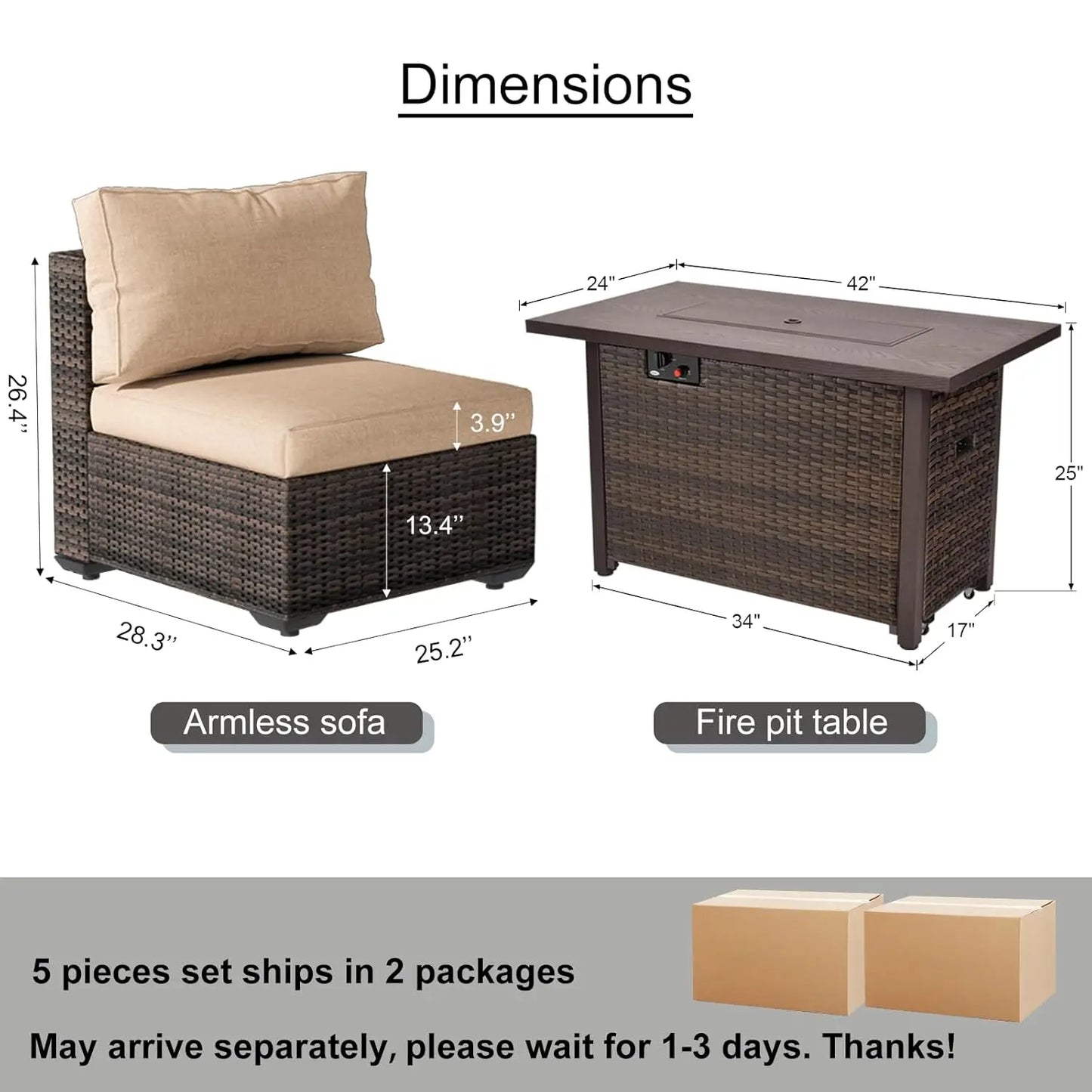 XIAOLANG Patio Furniture Set With Fire Pit Table Outdoor Rattan