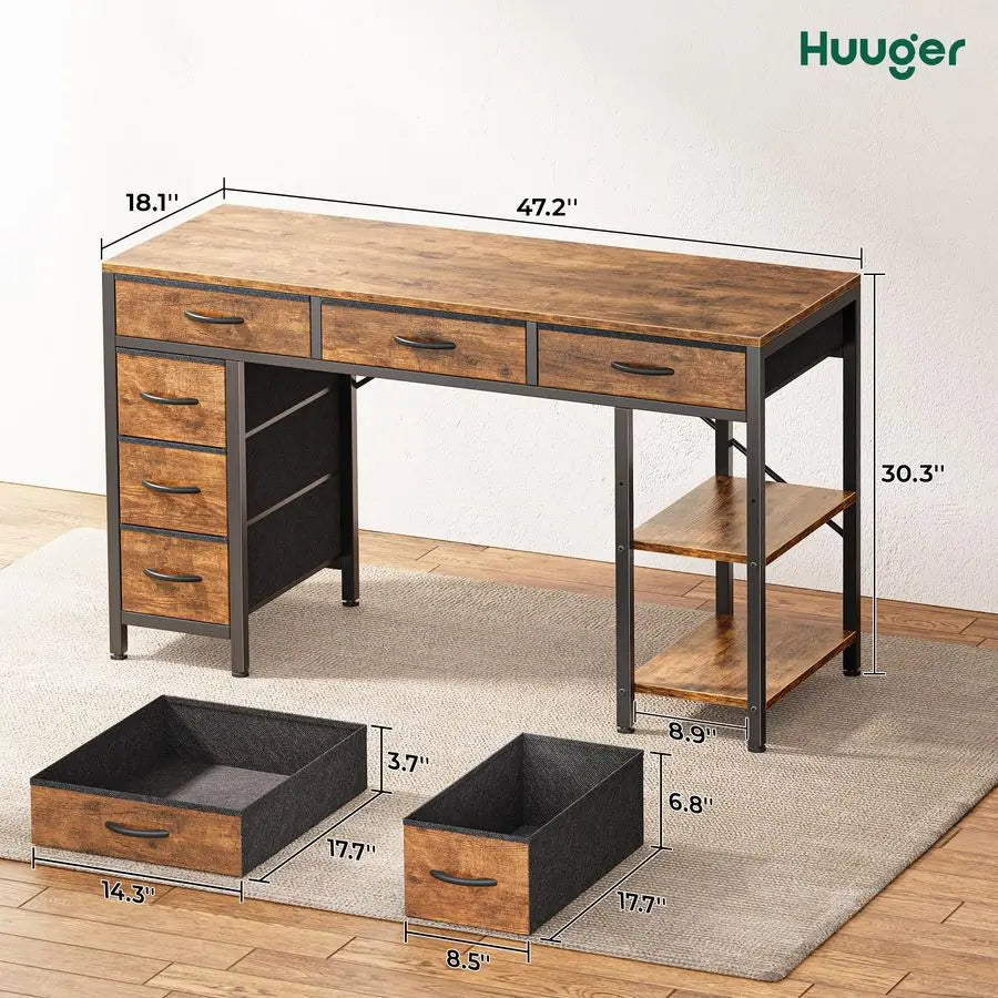MBVM 6 Drawer Computer Desk With Reversible Storage Shelves