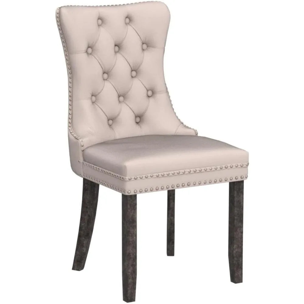 Upholstered Wingback Dining Chairs Set of 6 With Nailhead Trim