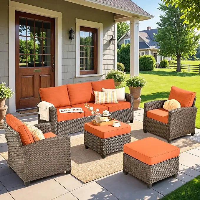 5-Piece Wicker Patio Set High Back Outdoor Seating