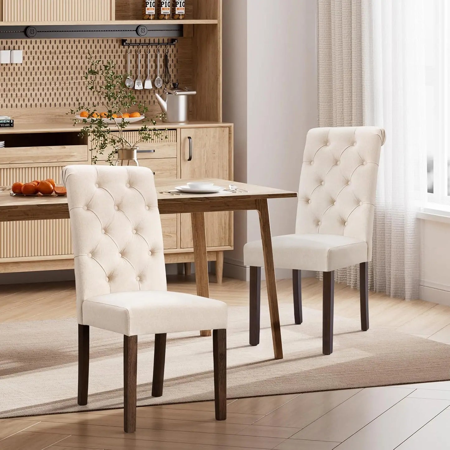 MOYU Dining Chairs Tufted Parsons Upholstered With Solid Wood Legs