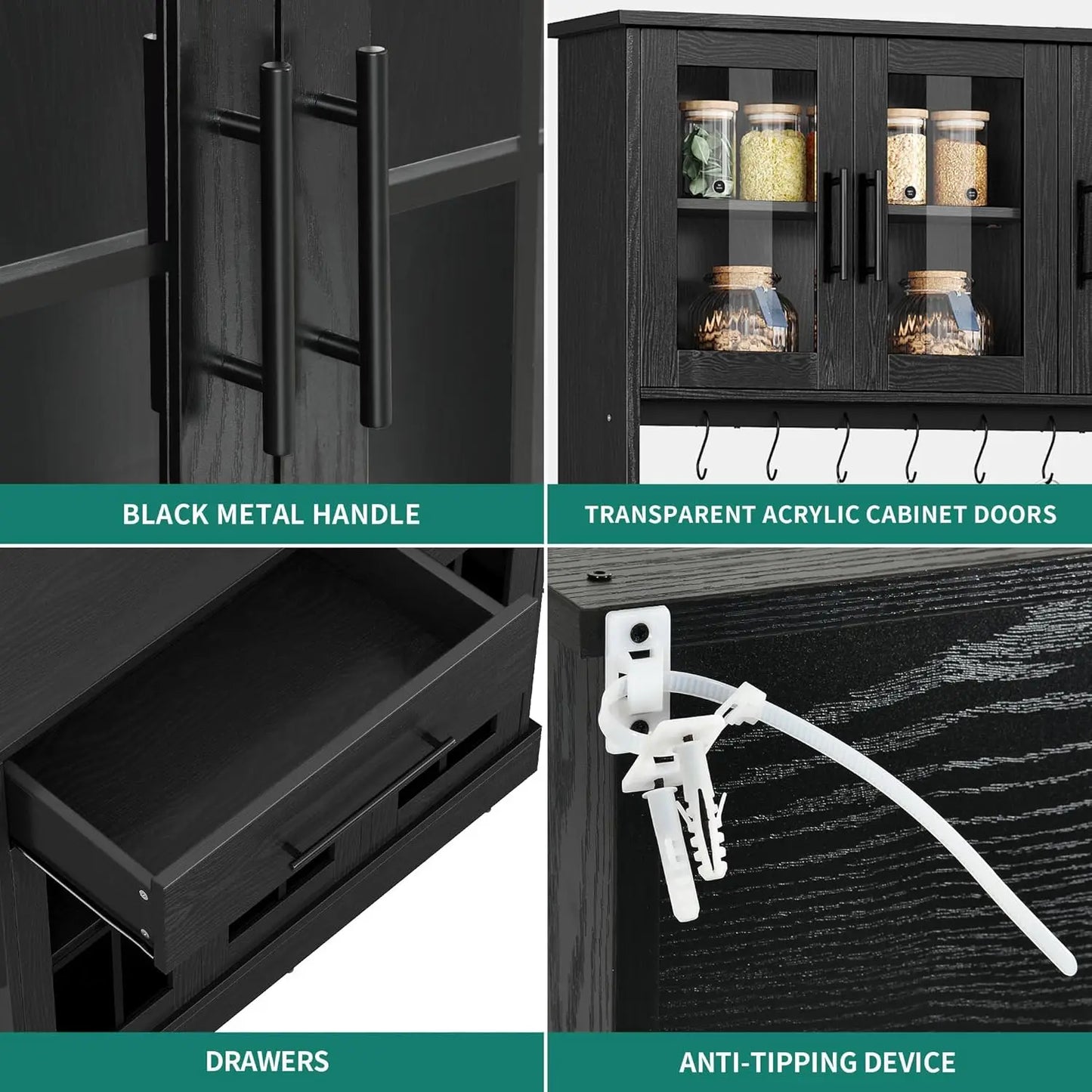 Modern Kitchen Pantry Storage Cabinet With Freestanding Microwave Stand ElectricalOutlet