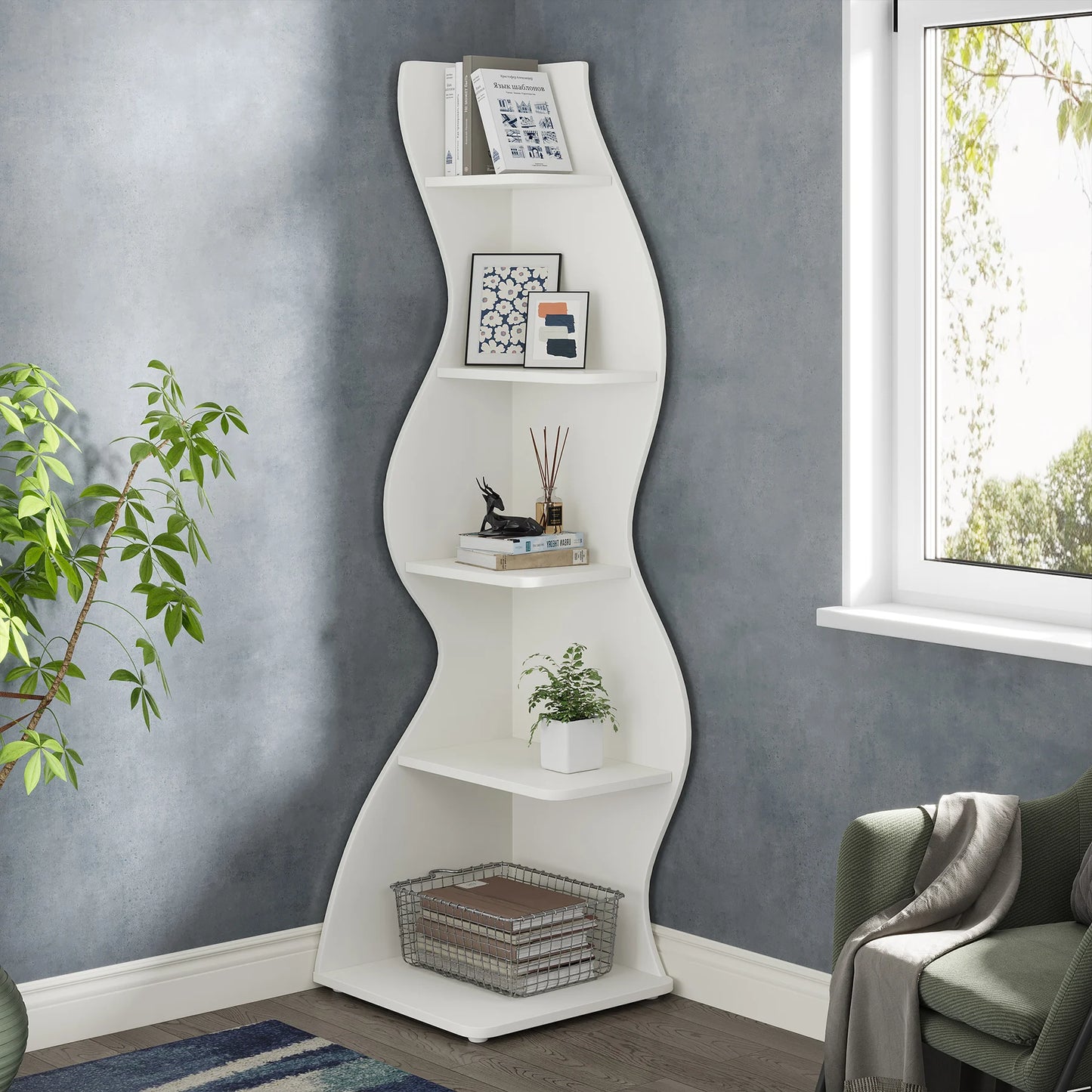 Tribesigns 5-Tier Corner Shelf Wall Bookshelf
