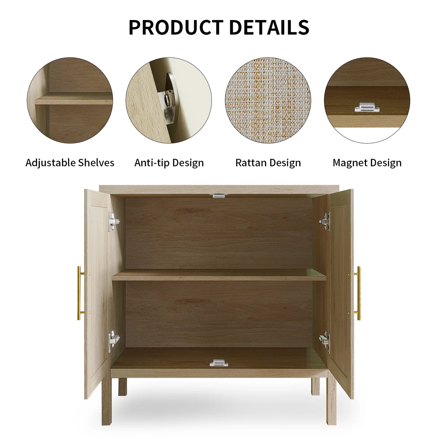 NONEDrawer Rattan Storage Cabinet With Decorated Doors Buffet Sideboard For Hallway Living Room
