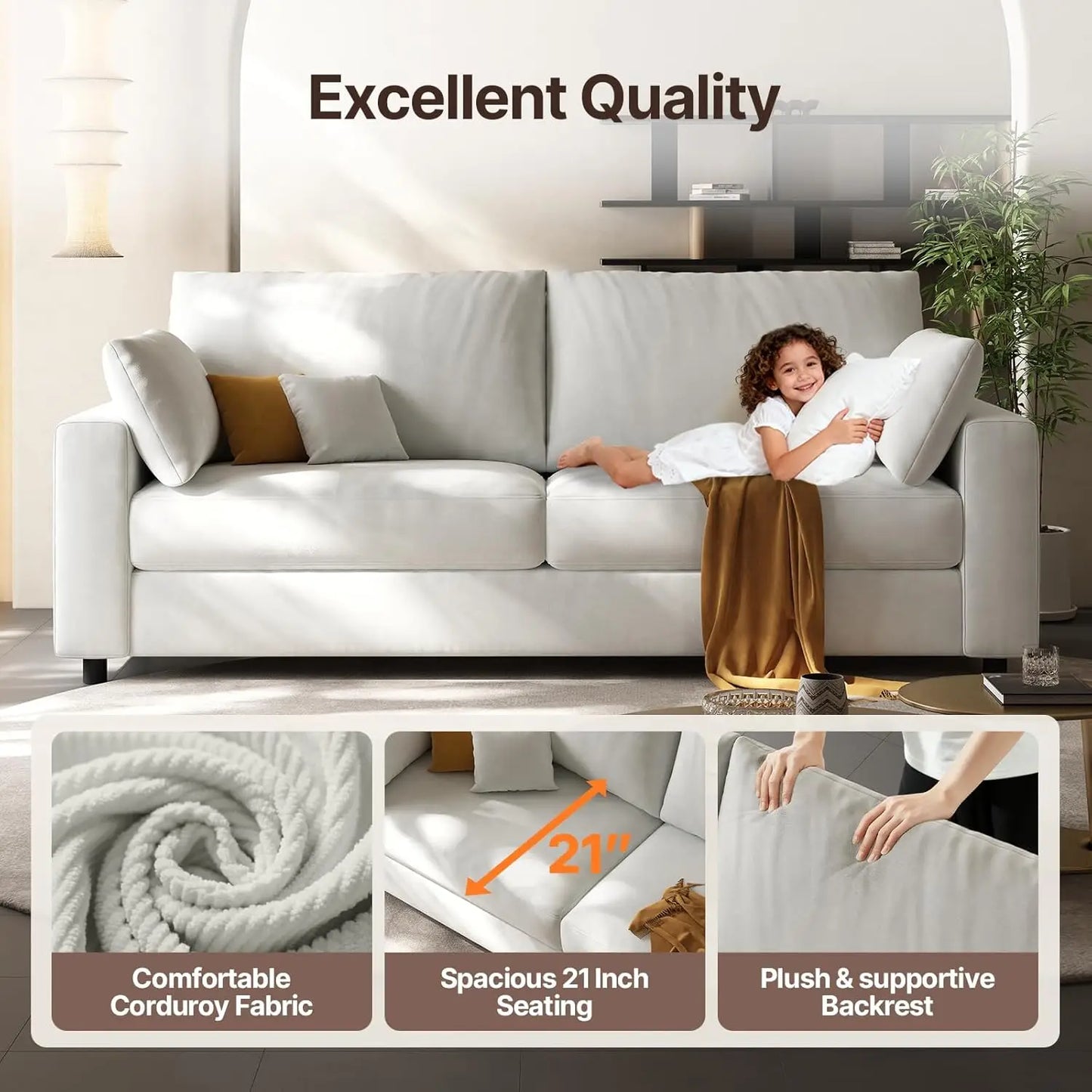 Mid Century Modern Linen Loveseat Sofa For Living Room