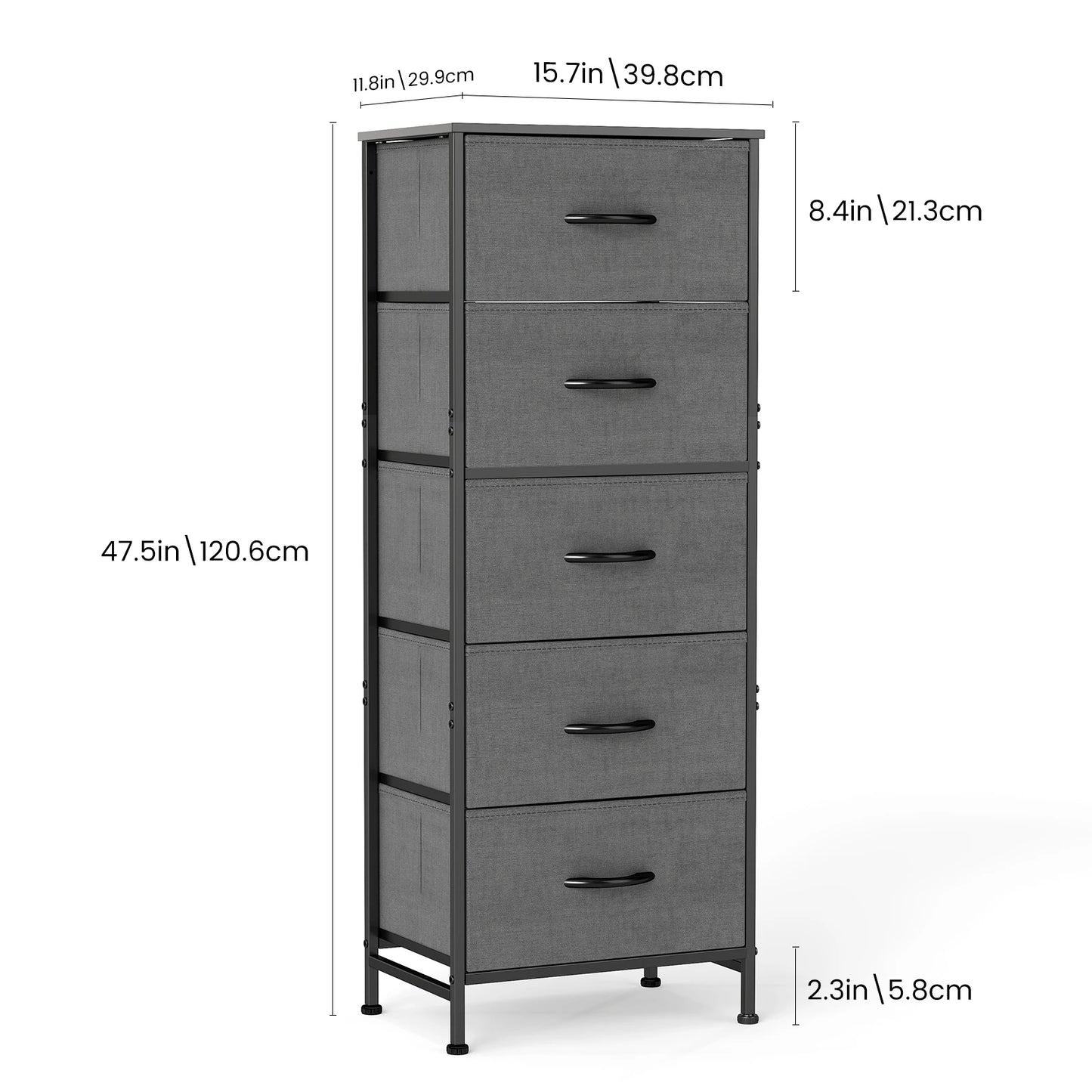 JHK Five-Drawer Dresser With Fabric Drawers And Steel Frame