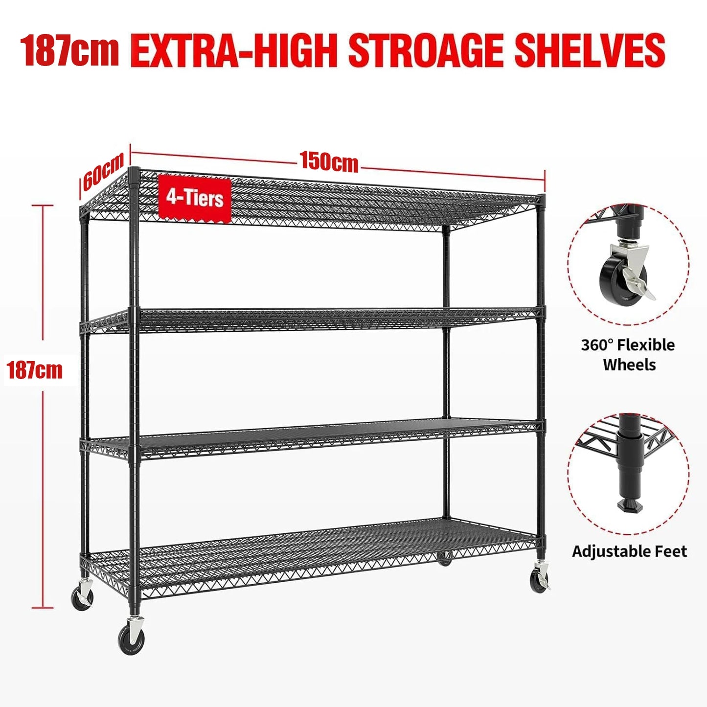 TWISTER.CK Industrial Metal Storage Shelving Unit With Wheels