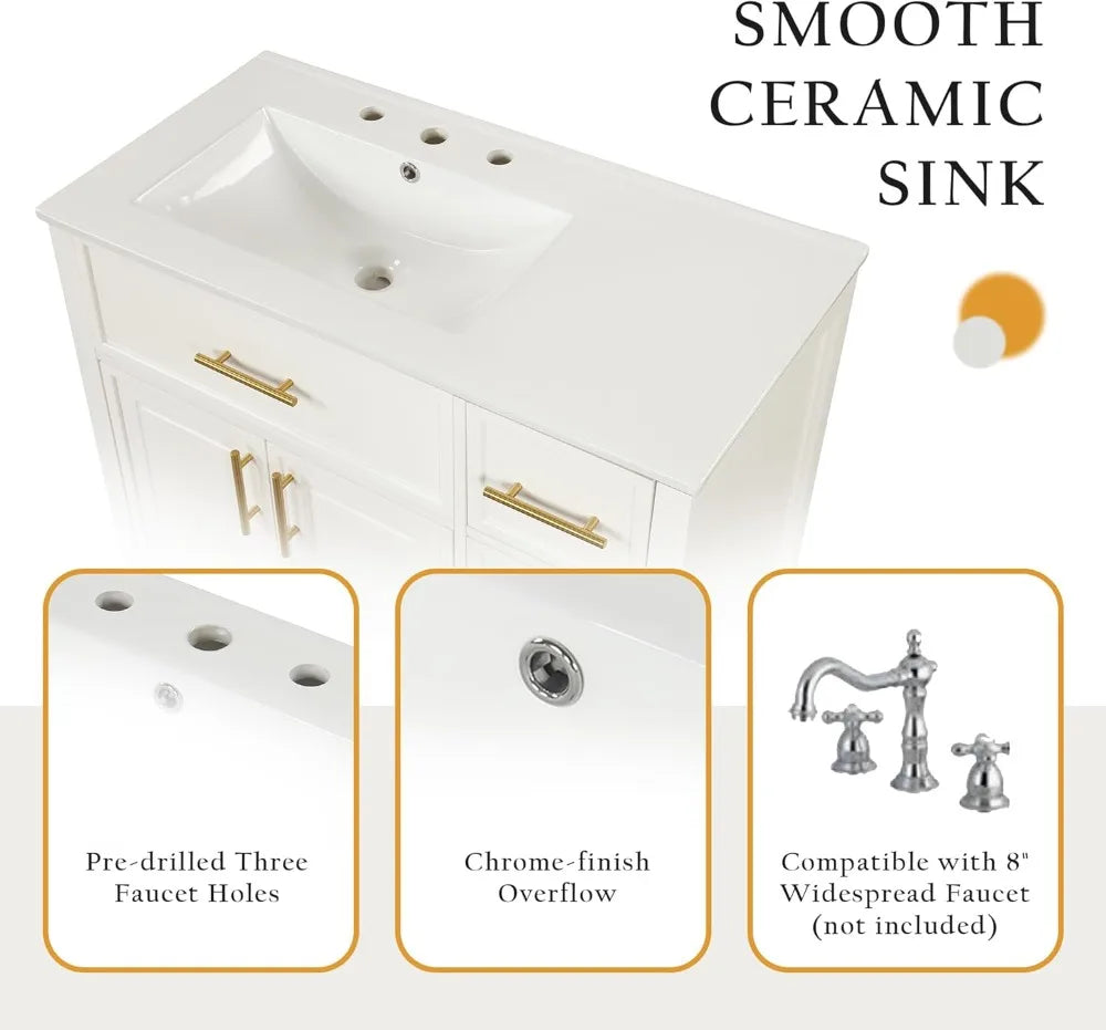 Solid Rubber Wood Bathroom Vanity With Offset Sink And Storage
