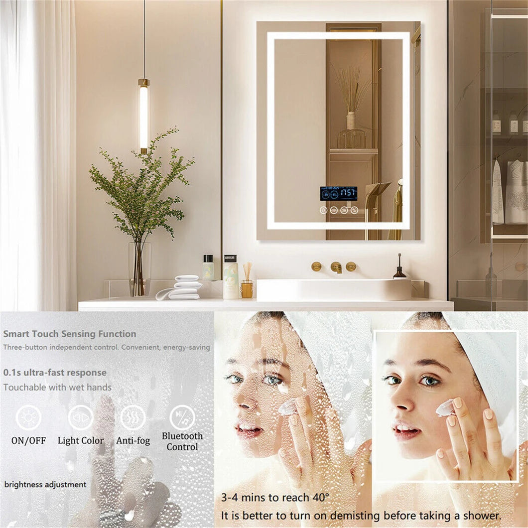 BORWART LED Bathroom Mirror With Bluetooth Speaker Anti Fog