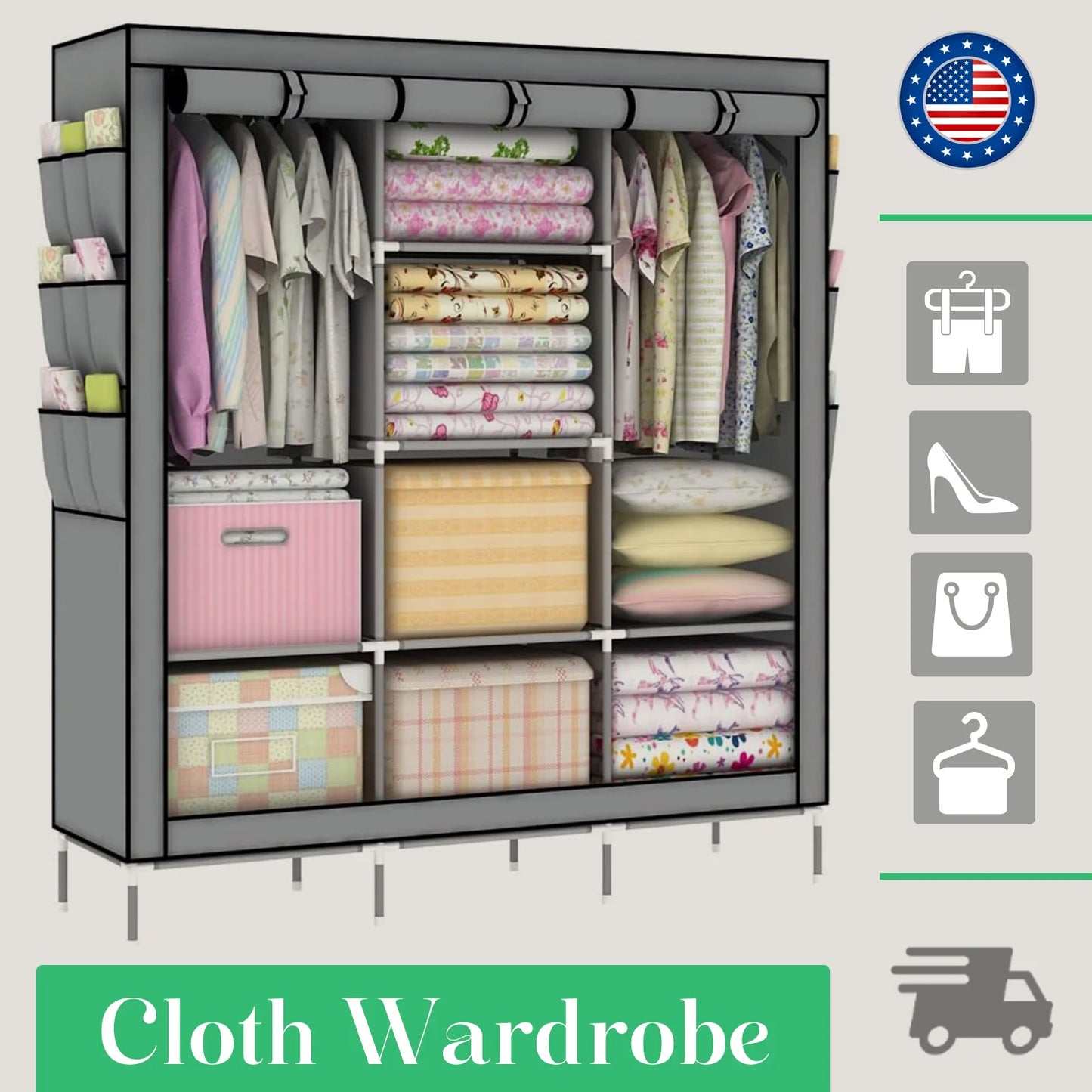 Closet Wardrobe Organizer Storage Dustproof Nonwoven Fabric Clothes Shelf