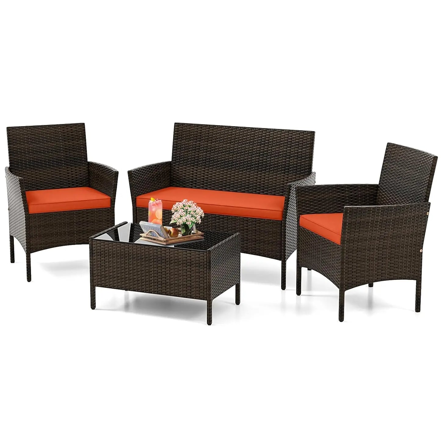 Outdoor Rattan Patio Furniture Set 4 Piece Wicker Conversation Set