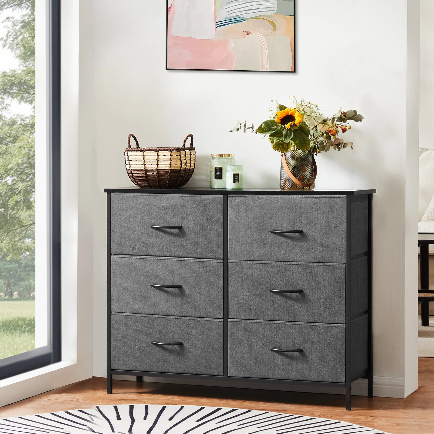 JHK Fabric Cabinet With Six Compartments For Living Room Storage