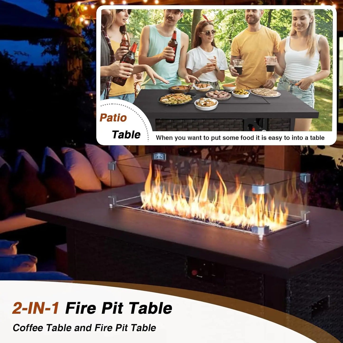 XIAOLANG Patio Furniture Set With Fire Pit Table Outdoor Rattan