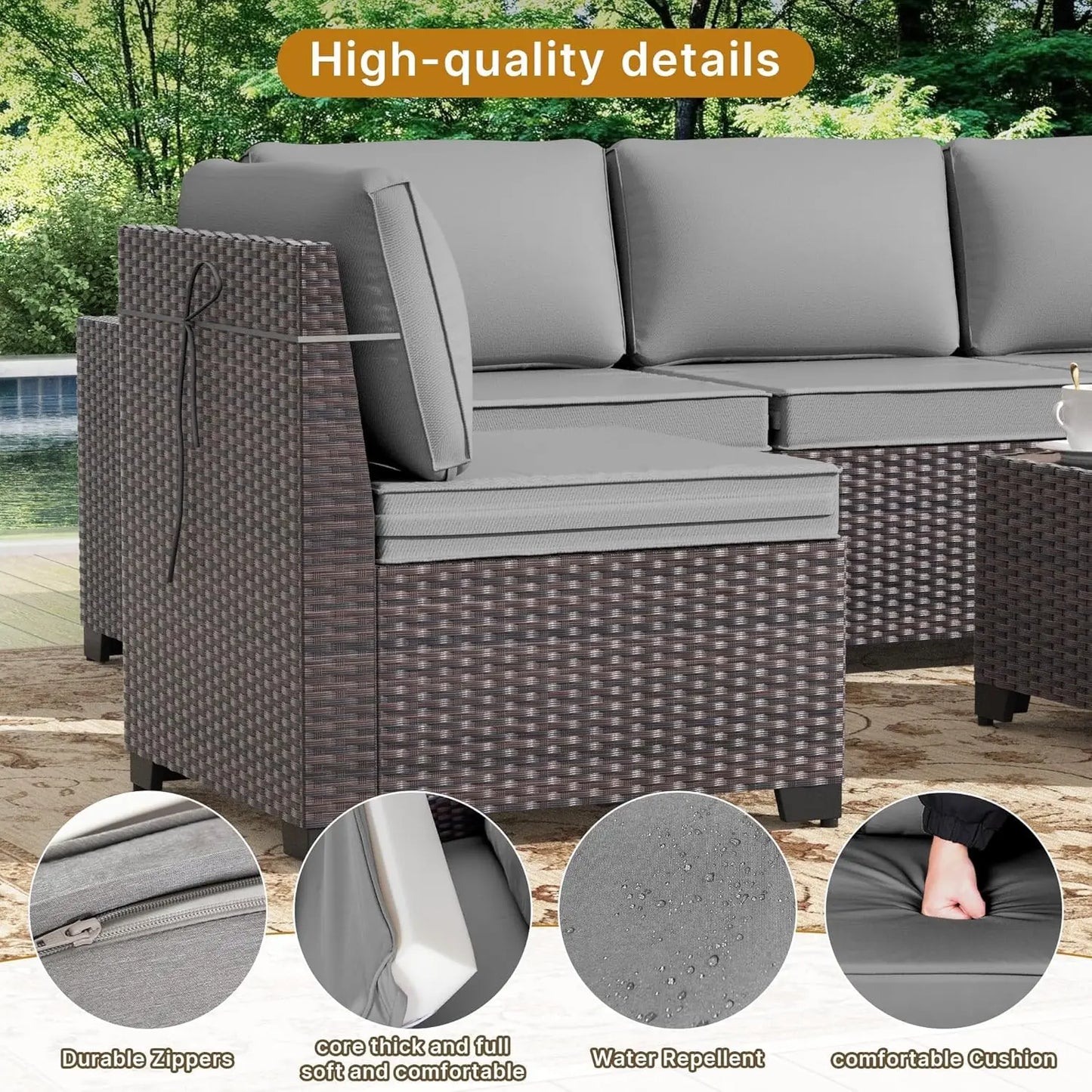 XIAOLANG 7 Piece Patio Furniture Set With Fire Pit Table