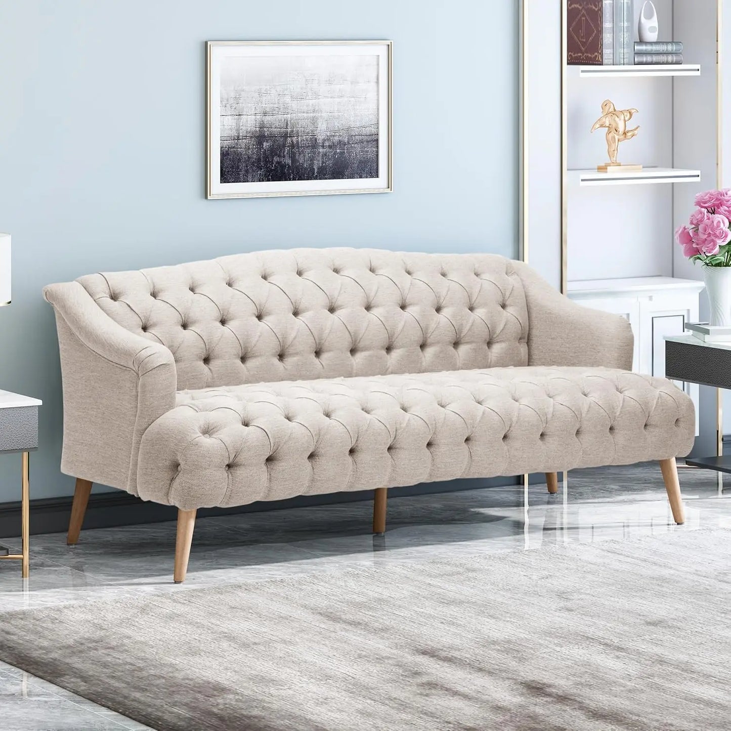 Modern Wingback Tufted Velvet Loveseat Settee Sofa