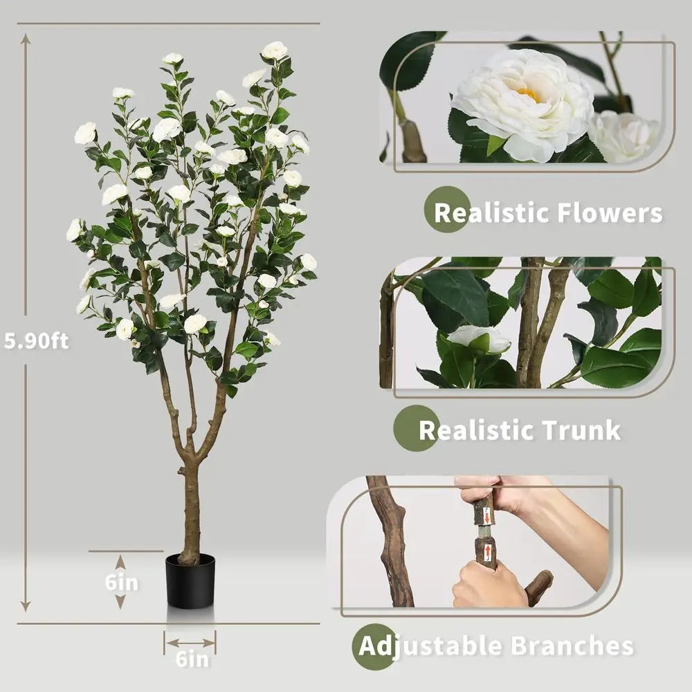 Tall Camellia Artificial Tree With Handcrafted Floral Decor Indoor Outdoor