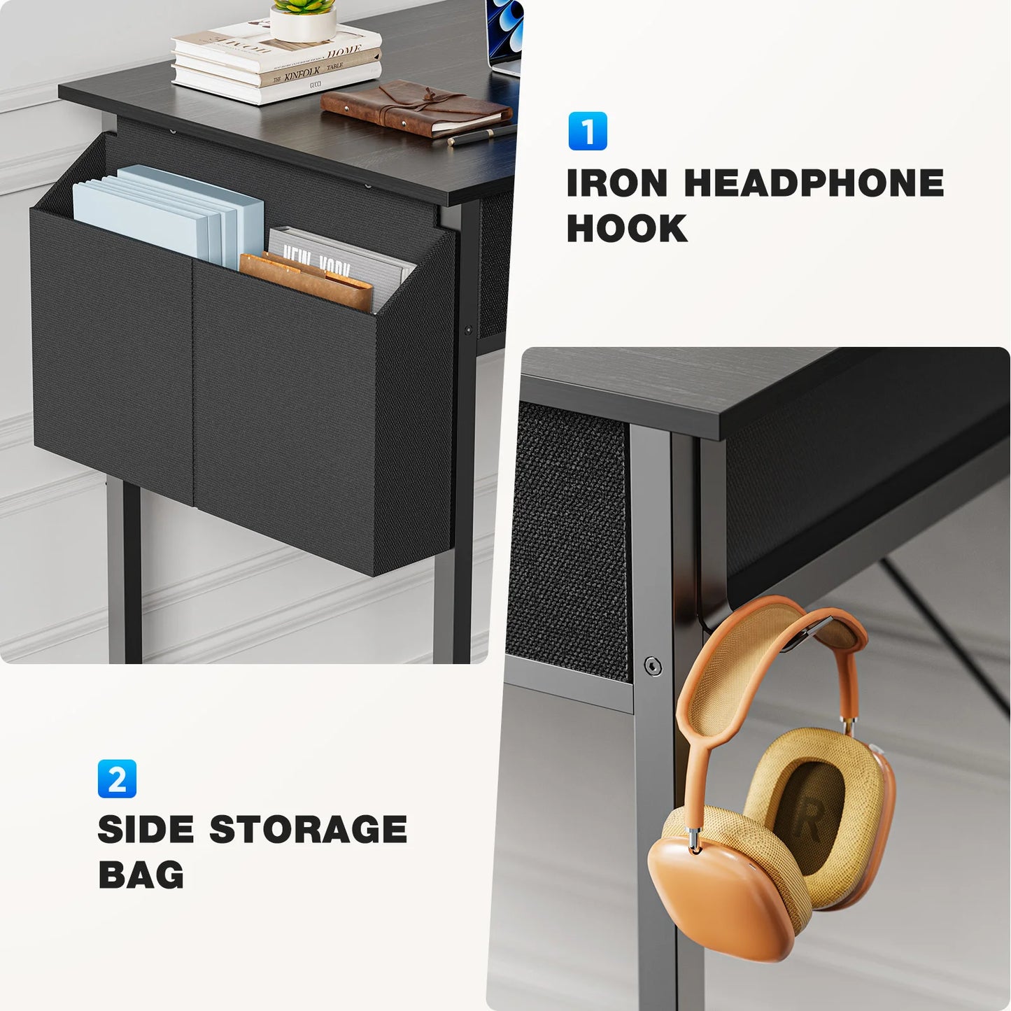JHK Modern Office Desk With Metal Frame And Fabric Drawers