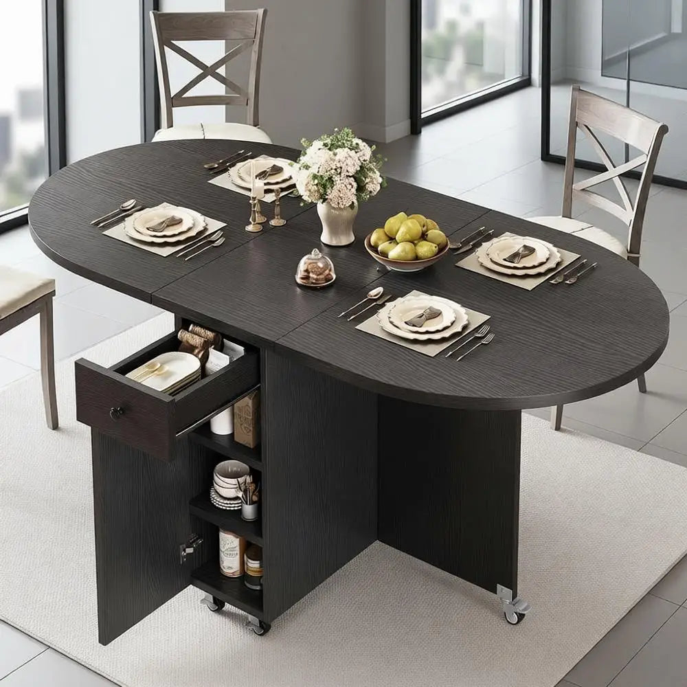 Space-Saving Foldable Dining Table For 4 With Storage Drawer