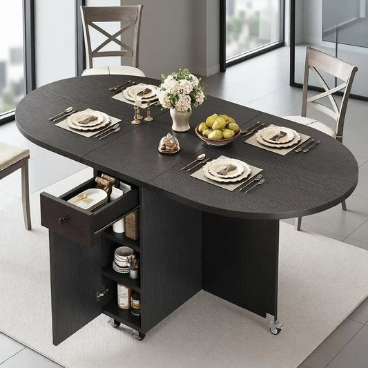 Space-Saving Foldable Dining Table For 4 With Storage Drawer