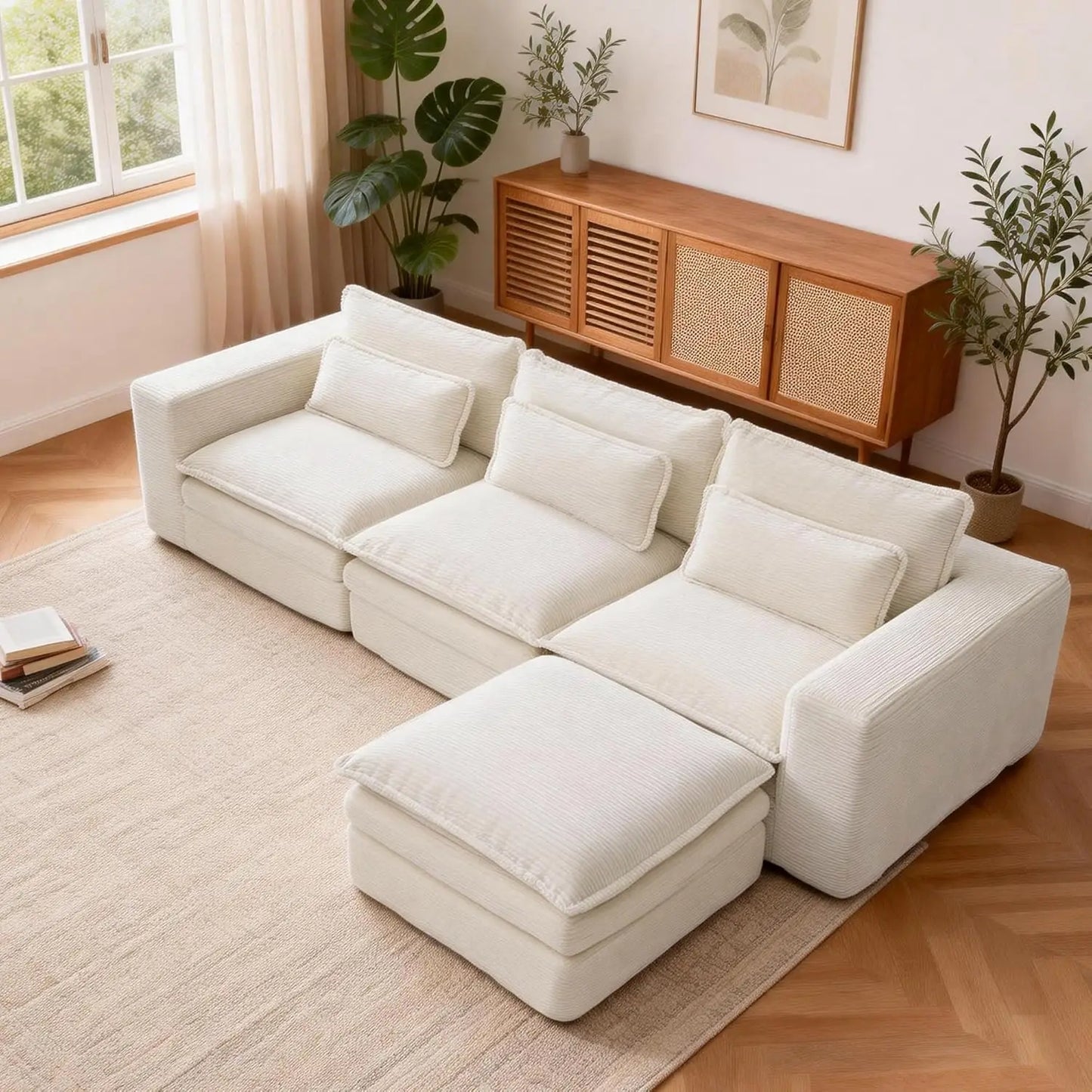 L Shape Modular Sectional Sofasystem With Ottoman ThreeLayer Convertible Pullout