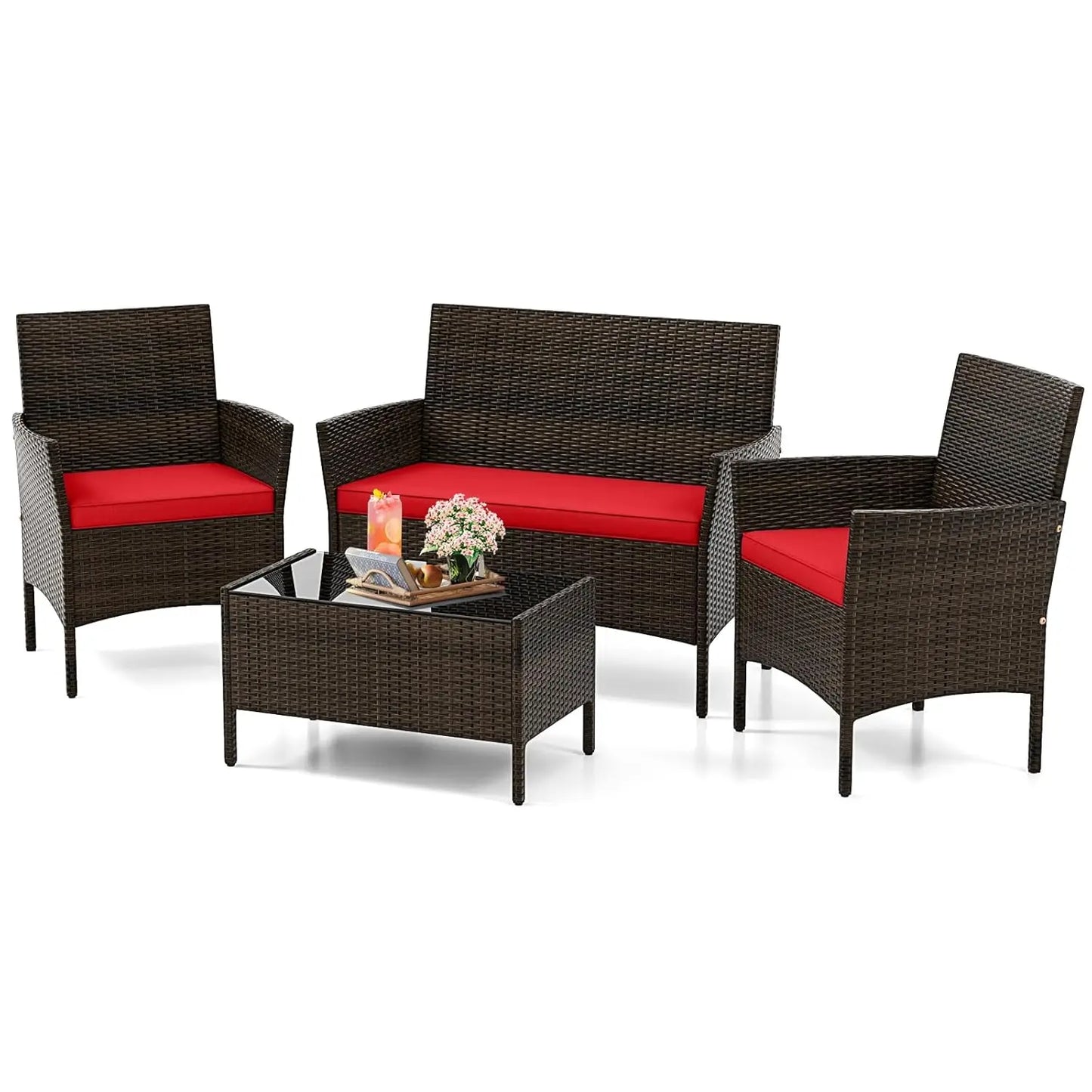 Outdoor Rattan Patio Furniture Set 4 Piece Wicker Conversation Set