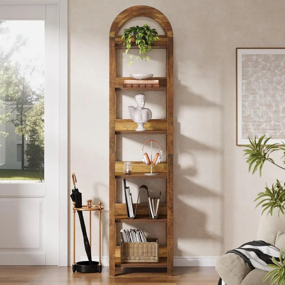 DAFIFY 6-Tier Narrow Bookshelf Arched Bookcase For Small Spaces