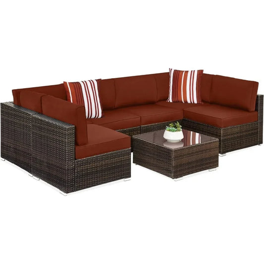 Outdoor Modular Sectional Wicker Patio Set With Coffee Table