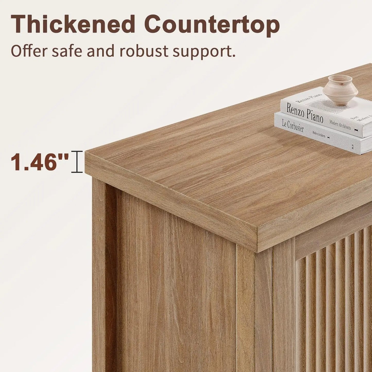Fluted Buffet Cabinet With Storage Sideboard Modern Credenza Wood